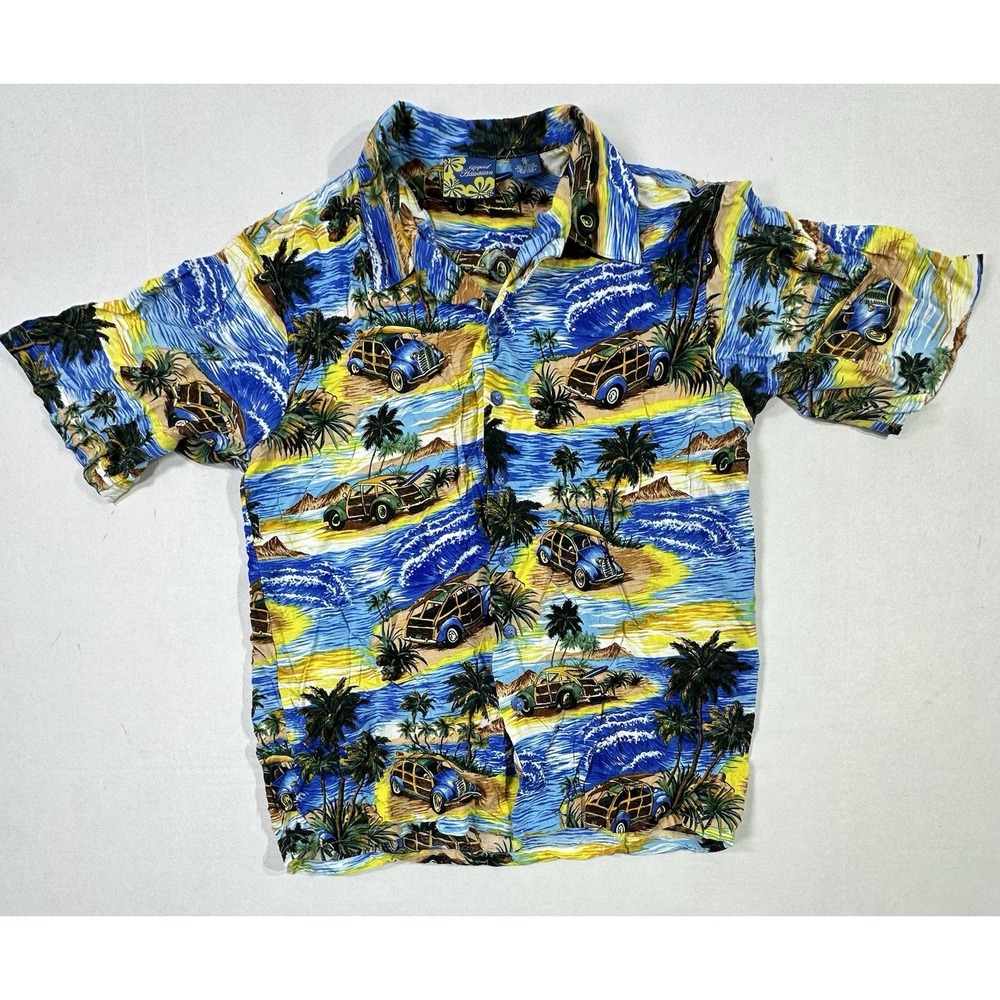 Liquid Hawaiian Youth XL Shirt Surf Cars Beach Rayon Made in Korea VTG